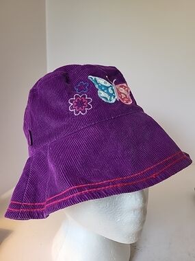 Y2K Girls Mudd Purple Corduroy Bucket Hat with Butterfly Embroidery